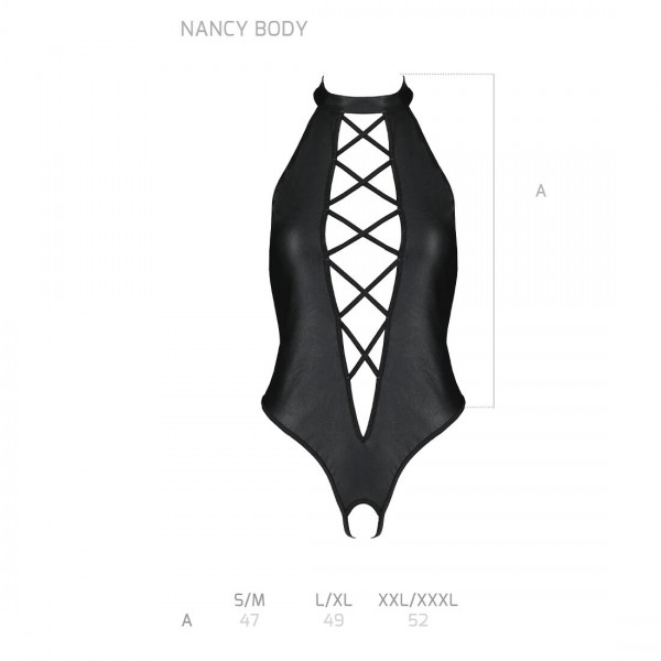 Боді з еко-шкіри з імітацією шнурівки та відкритим доступом Passion Nancy Body black XXL/XXXL