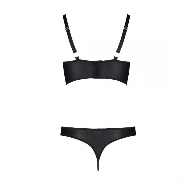 Комплект з екошкіри з люверсами та ремінцями Passion Malwia Bikini black 4XL/5XL