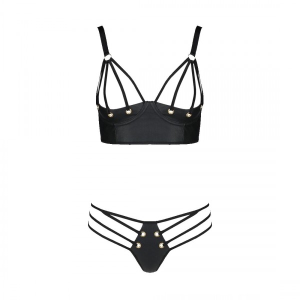 Комплект из экокожи с люверсами и ремешками Passion Malwia Bikini black 4XL/5XL