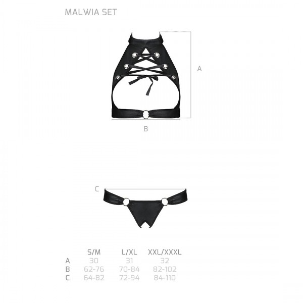 Комплект із екошкіри Passion Malwia Set with Open Bra black L/XL