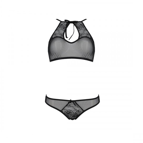 Комплект: бра, трусики з ажурним декором та відкритим кроком Passion Ursula Set black L/XL