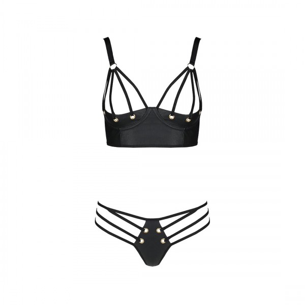 Комплект из экокожи с люверсами и ремешками Passion Malwia Bikini black XXL/XXXL