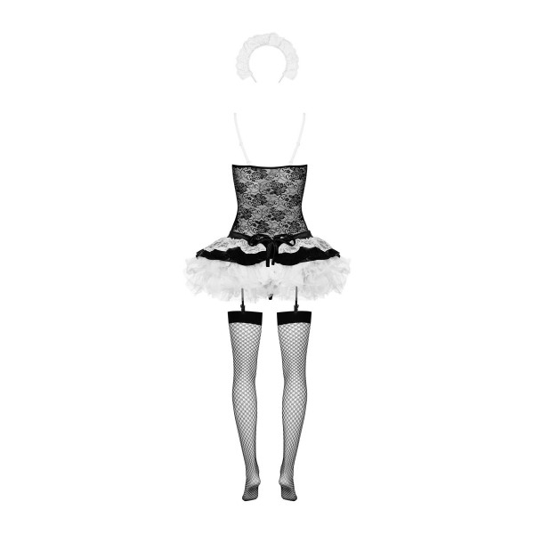 Эротический костюм горничной с юбкой Obsessive Housemaid 5 pcs costume черно-белый L/XL