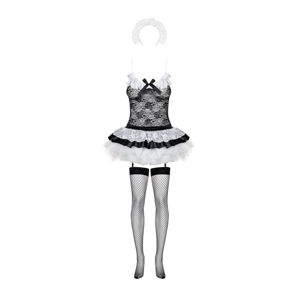 Эротический костюм горничной с юбкой Obsessive Housemaid 5 pcs costume черно-белый L/XL
