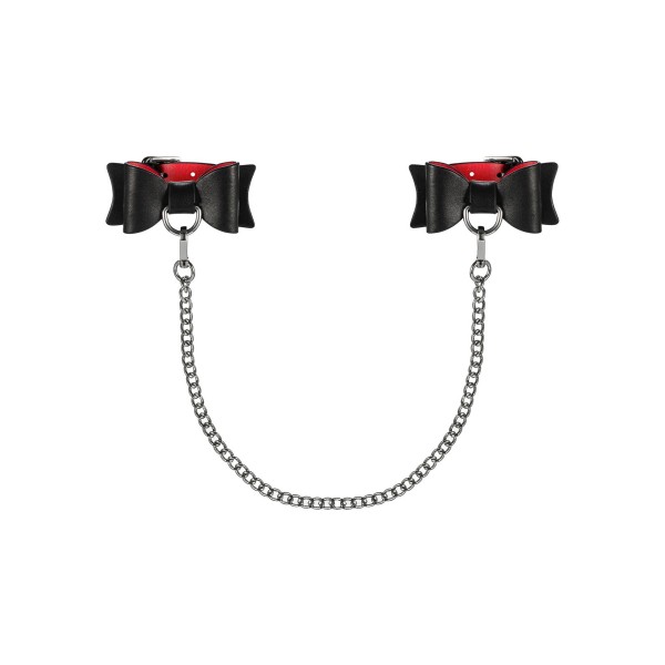 Шкіряні наручники-банти з довгим ланцюгом Obsessive A745 cuffs, чорно-червоні