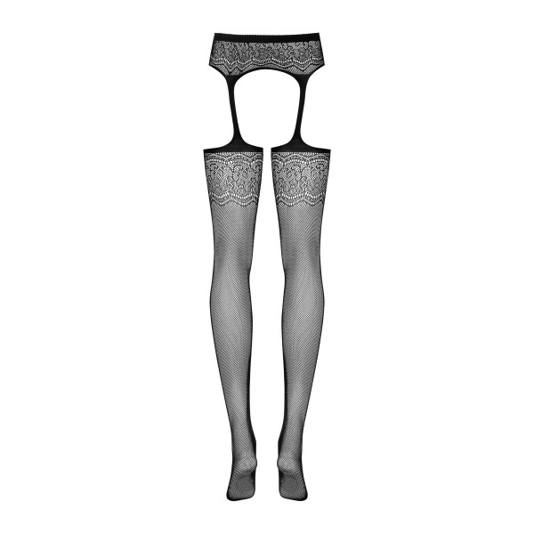 Сетчатые чулки-стокинги с цветочным рисунком Obsessive Garter stockings S207 черные XL/XL