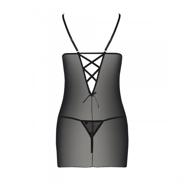 Сорочка з вирізами на грудях + стрінги Passion LOVELIA CHEMISE black L/XL