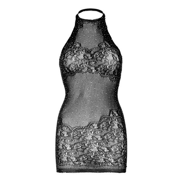 Сукня-сітка зі стразами Leg Avenue Rhinestone halter mini dress відкрита спина, Black one size